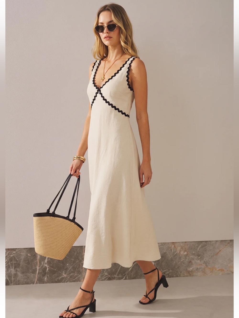 Commense Contrast Wavy Trim Sleeveless Maxi Dress Size Small NWT - Picture 1 of 5